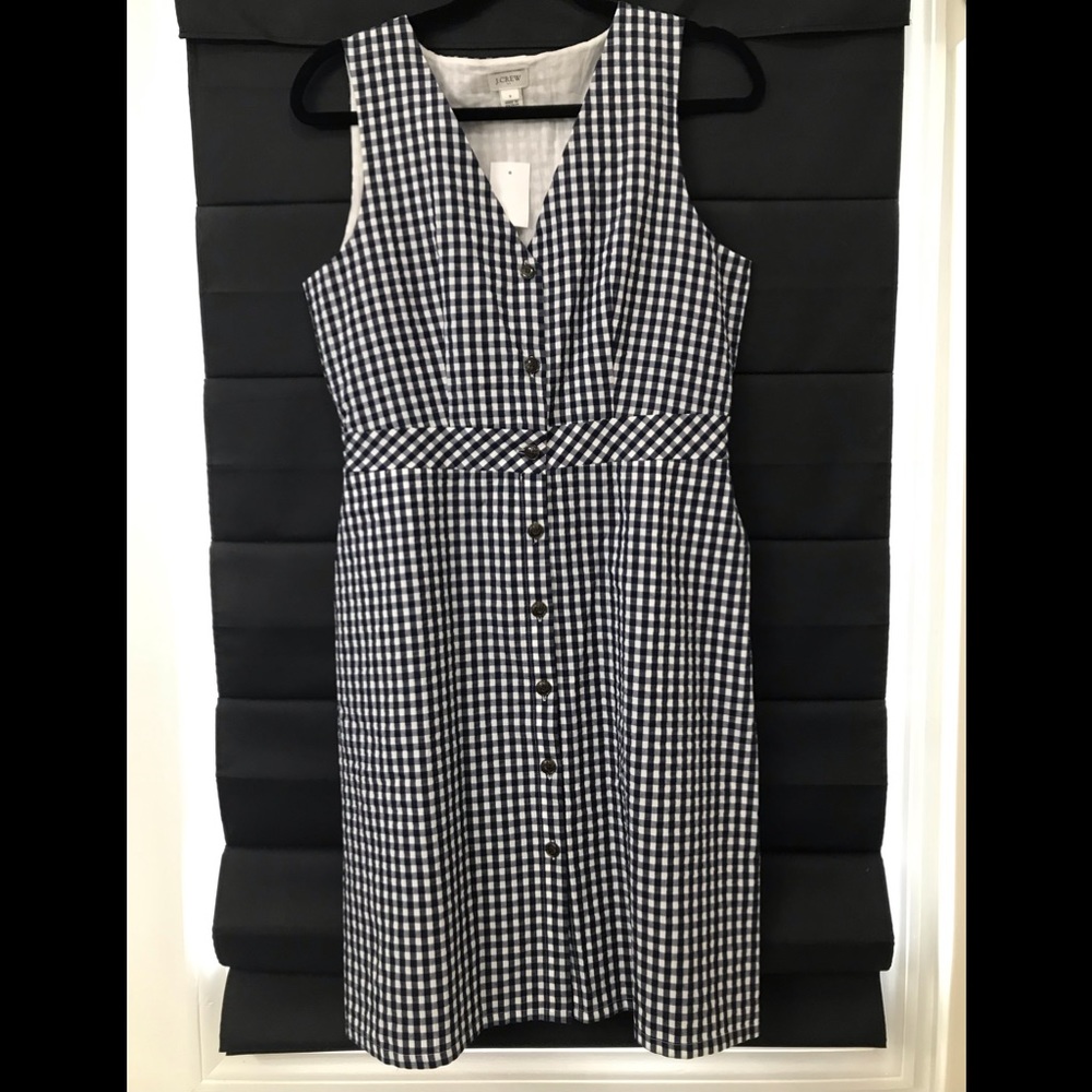 J. Crew Navy and White Gingham Dress. NWT. Size 8